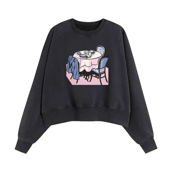 Crop Sweatshirt | Table for Two, Memories Etched in Soft Hues