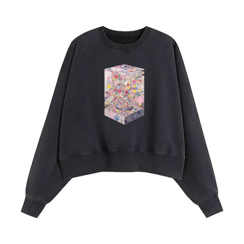 Crop Sweatshirt | Blooming Smiles in a Digital Dawn
