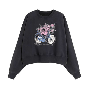 Crop Sweatshirt | Bicycle Blooms: A Journey of Softness